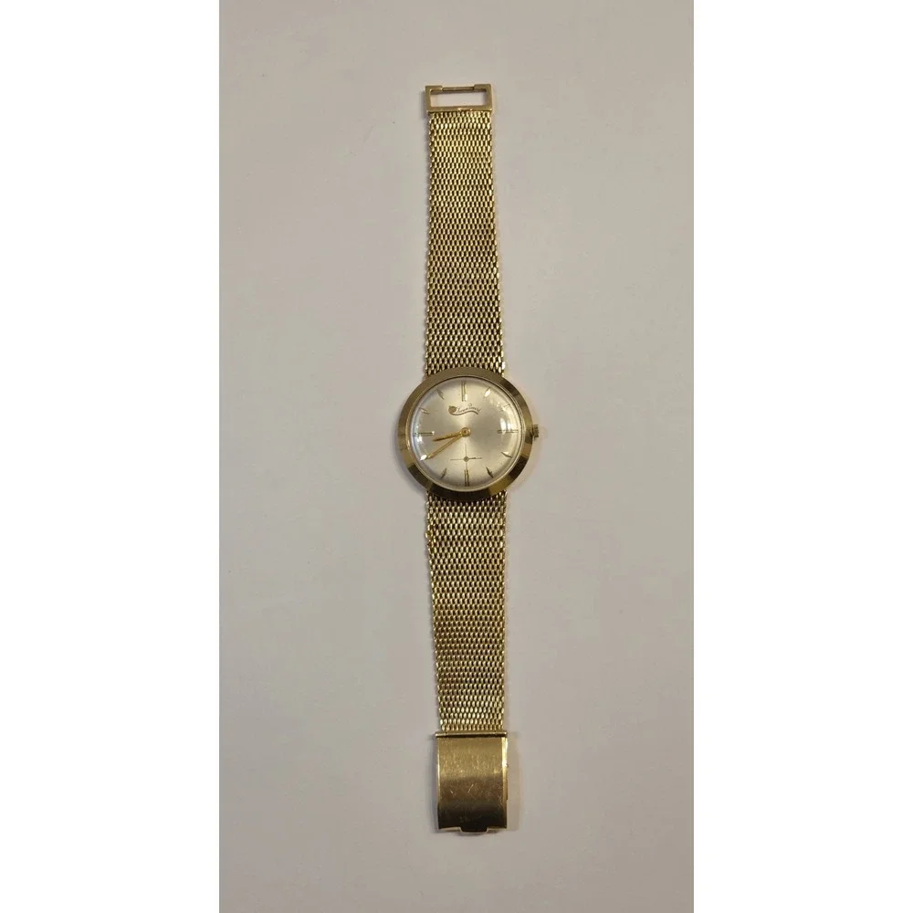 Vintage Lucien Piccard Solid 14k Gold Men's 33mm Manual Watch & Band